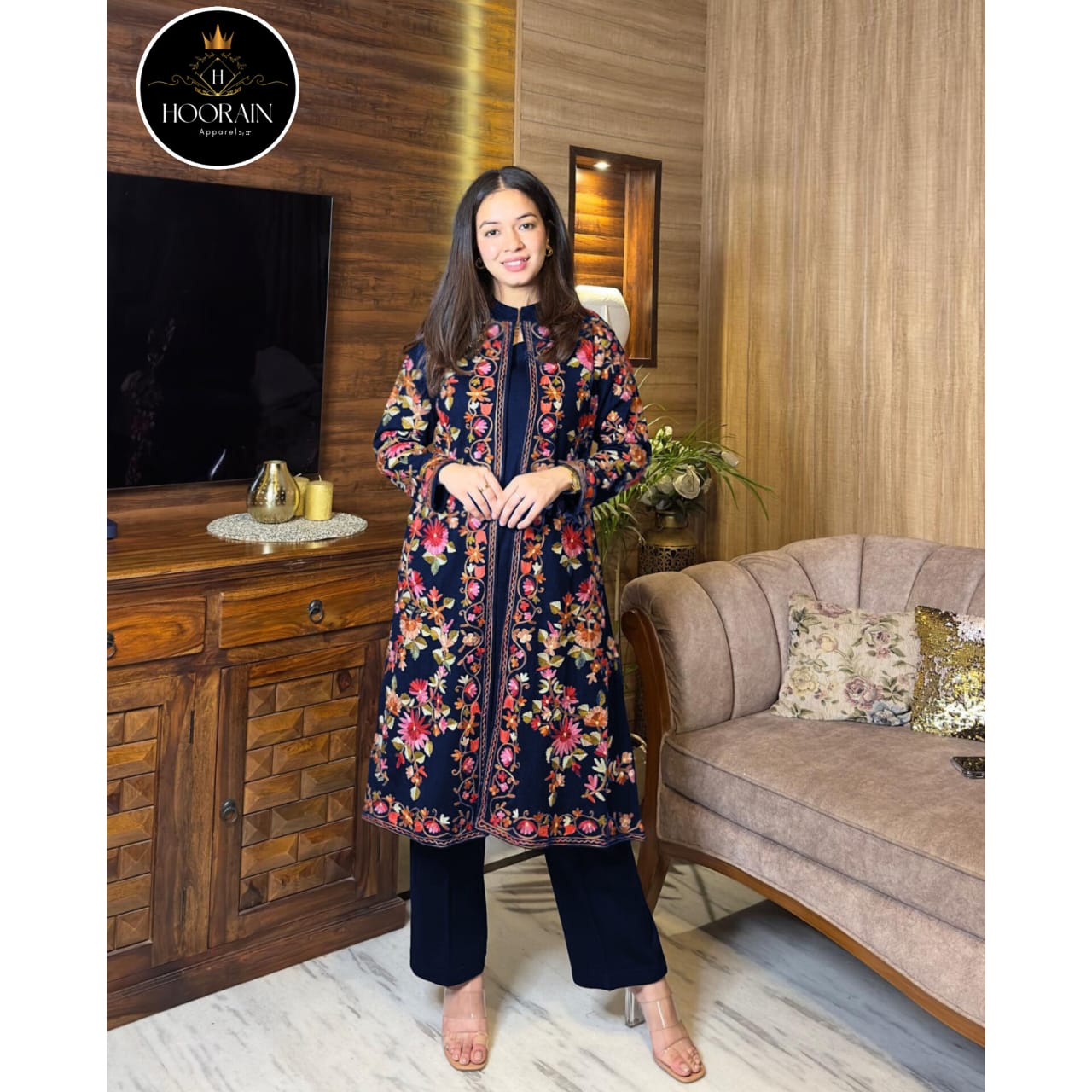 Unveiling the Front Full Heavy Embroidered 3-Piece Gown Set