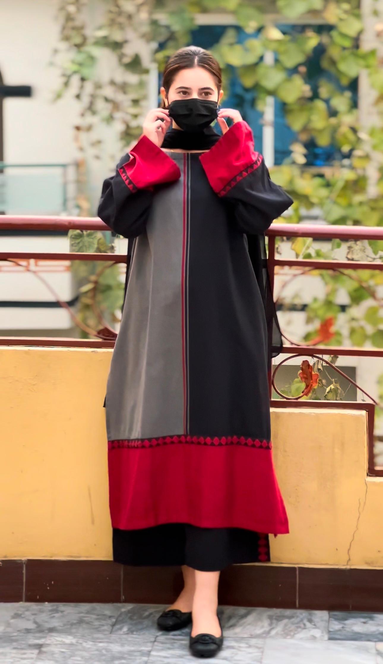 Black n Red Long  2Pcs Stitched