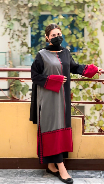 Black n Red Long  2Pcs Stitched